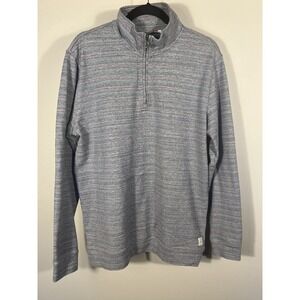 Linksoul Mens Large 1/4 Zip Pullover Sweater Gray Red Striped Cotton Blend (H)